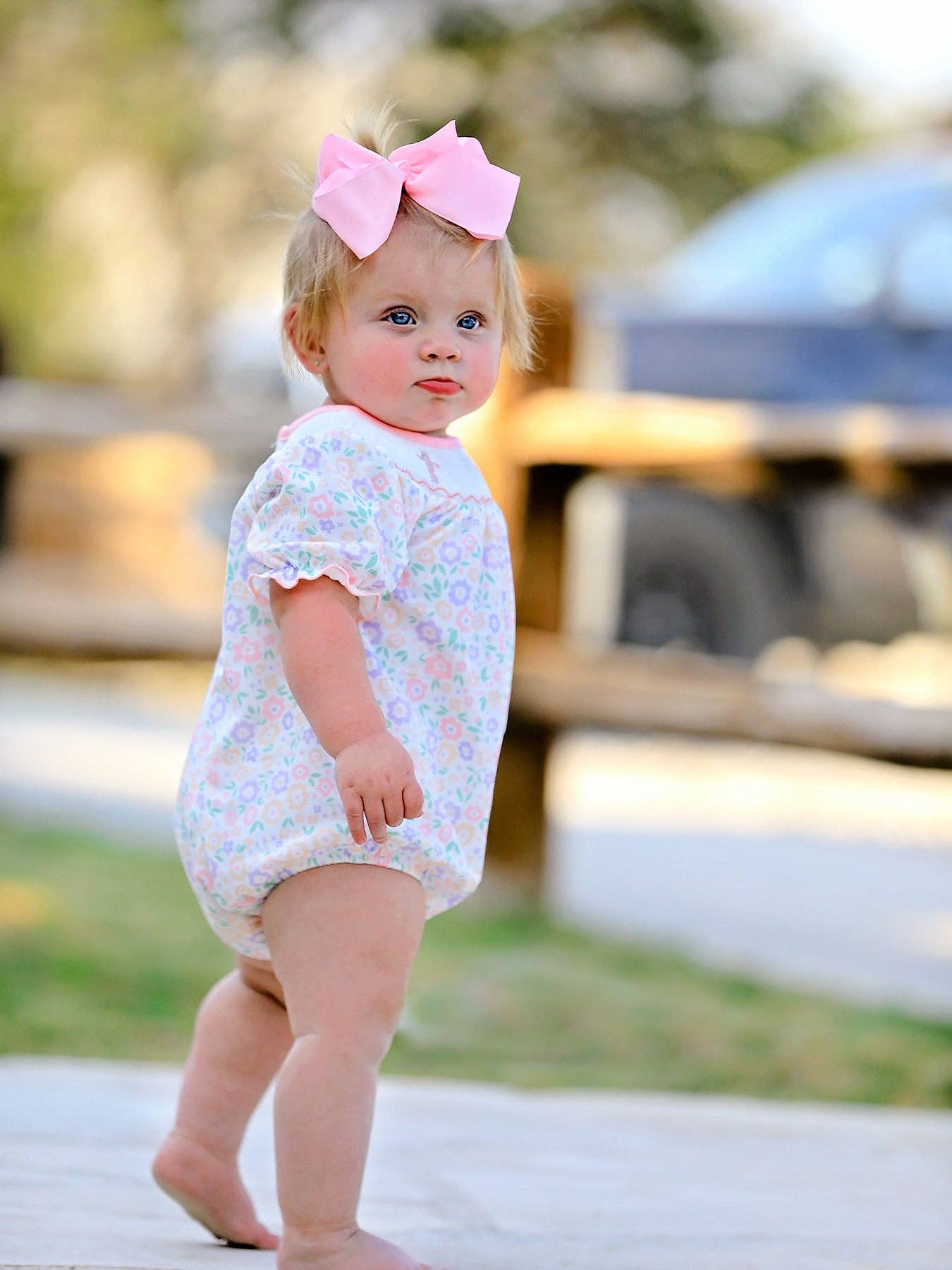 Cross Embroidered Smocked Romper