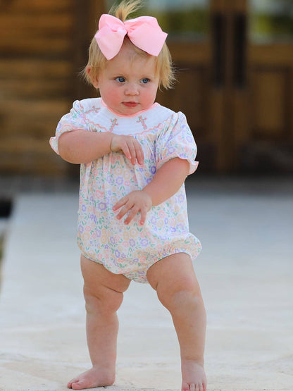 Cross Embroidered Smocked Romper