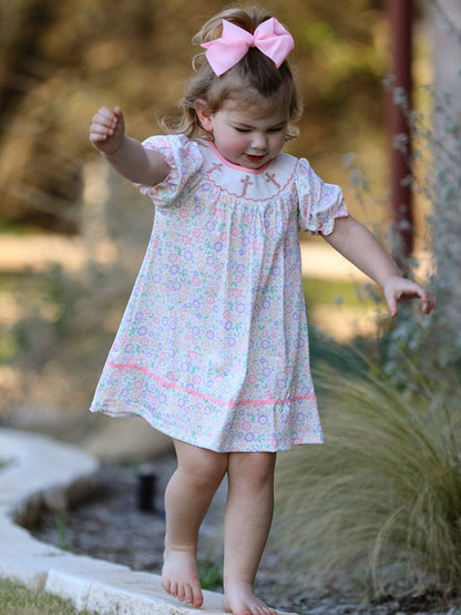 Cross Embroidered Smocked Dress