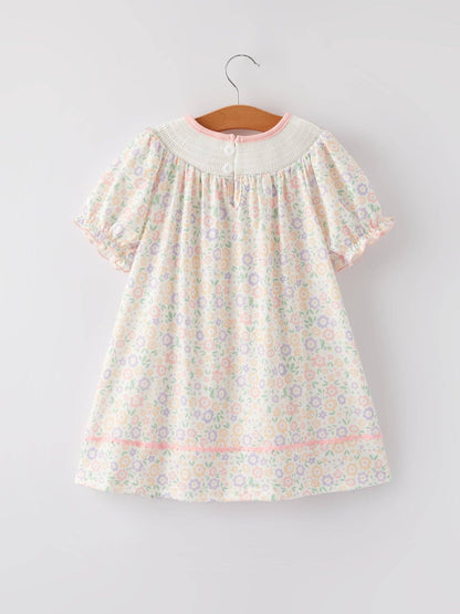 Cross Embroidered Smocked Dress
