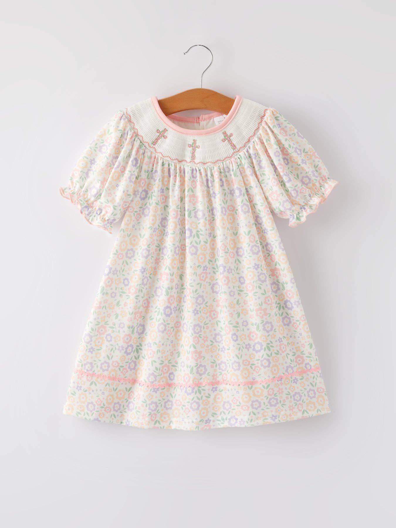 Cross Embroidered Smocked Dress