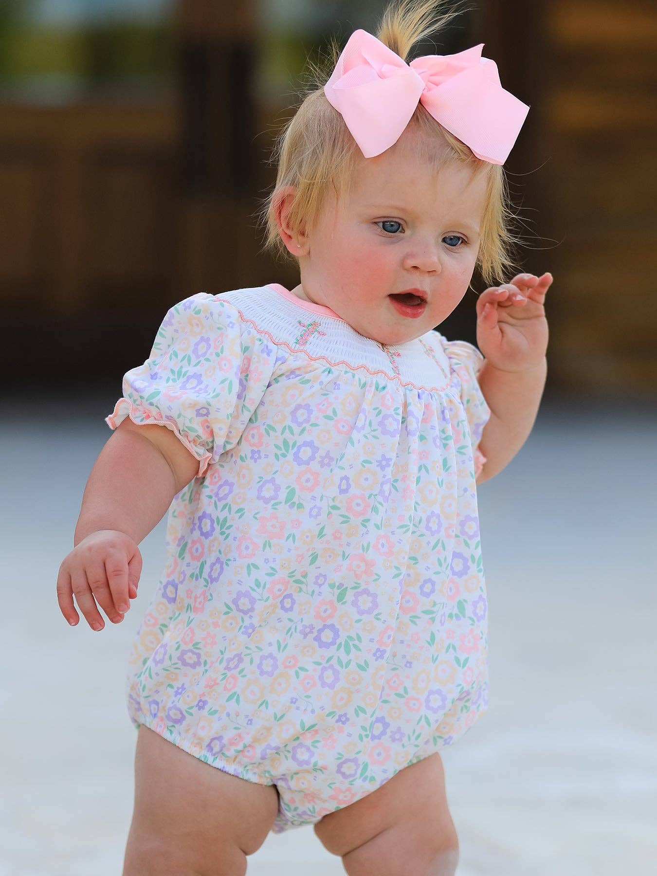 Cross Embroidered Smocked Romper