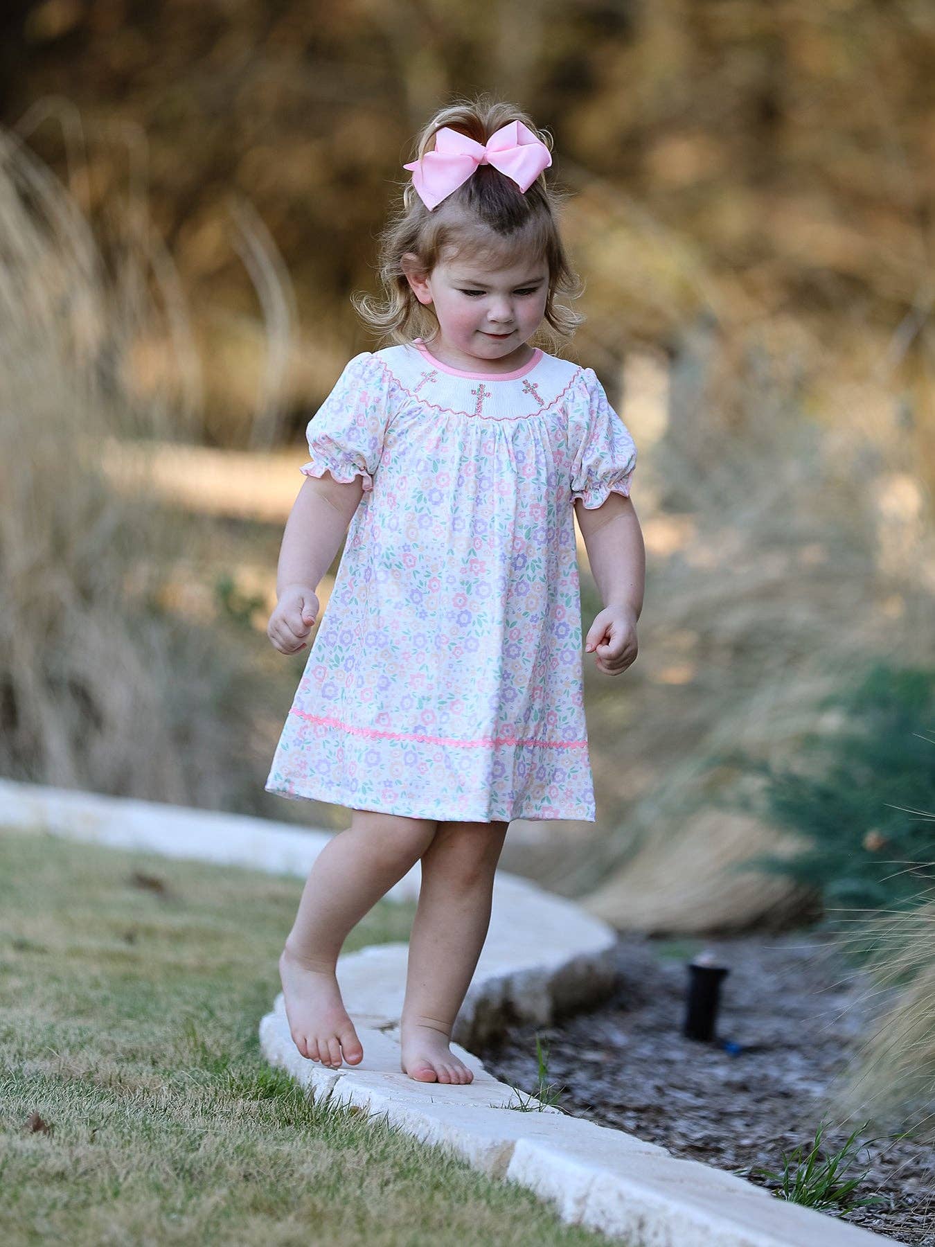 Cross Embroidered Smocked Dress