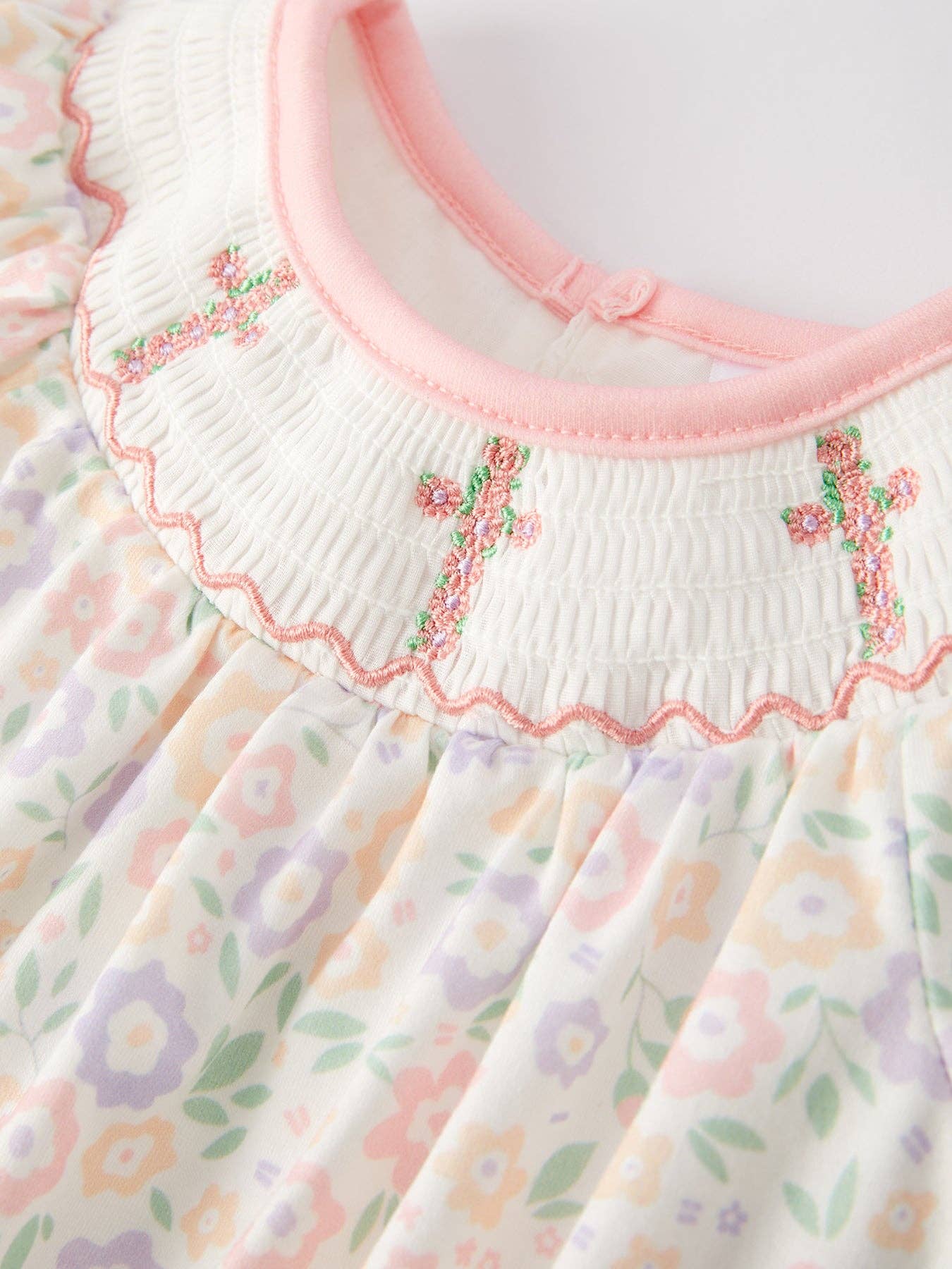 Cross Embroidered Smocked Romper