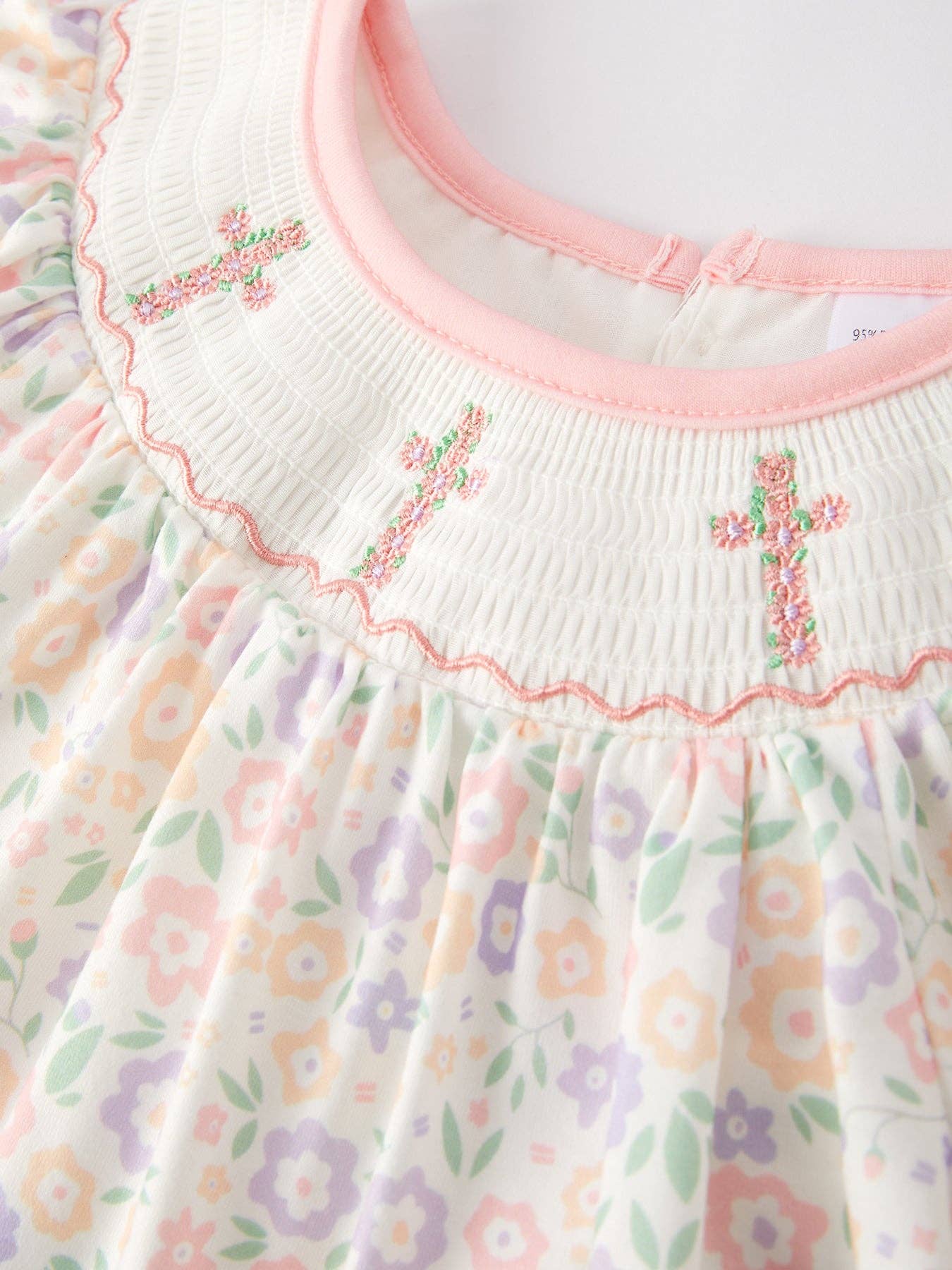 Cross Embroidered Smocked Dress
