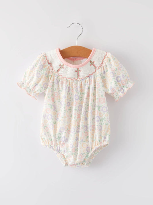 Cross Embroidered Smocked Romper