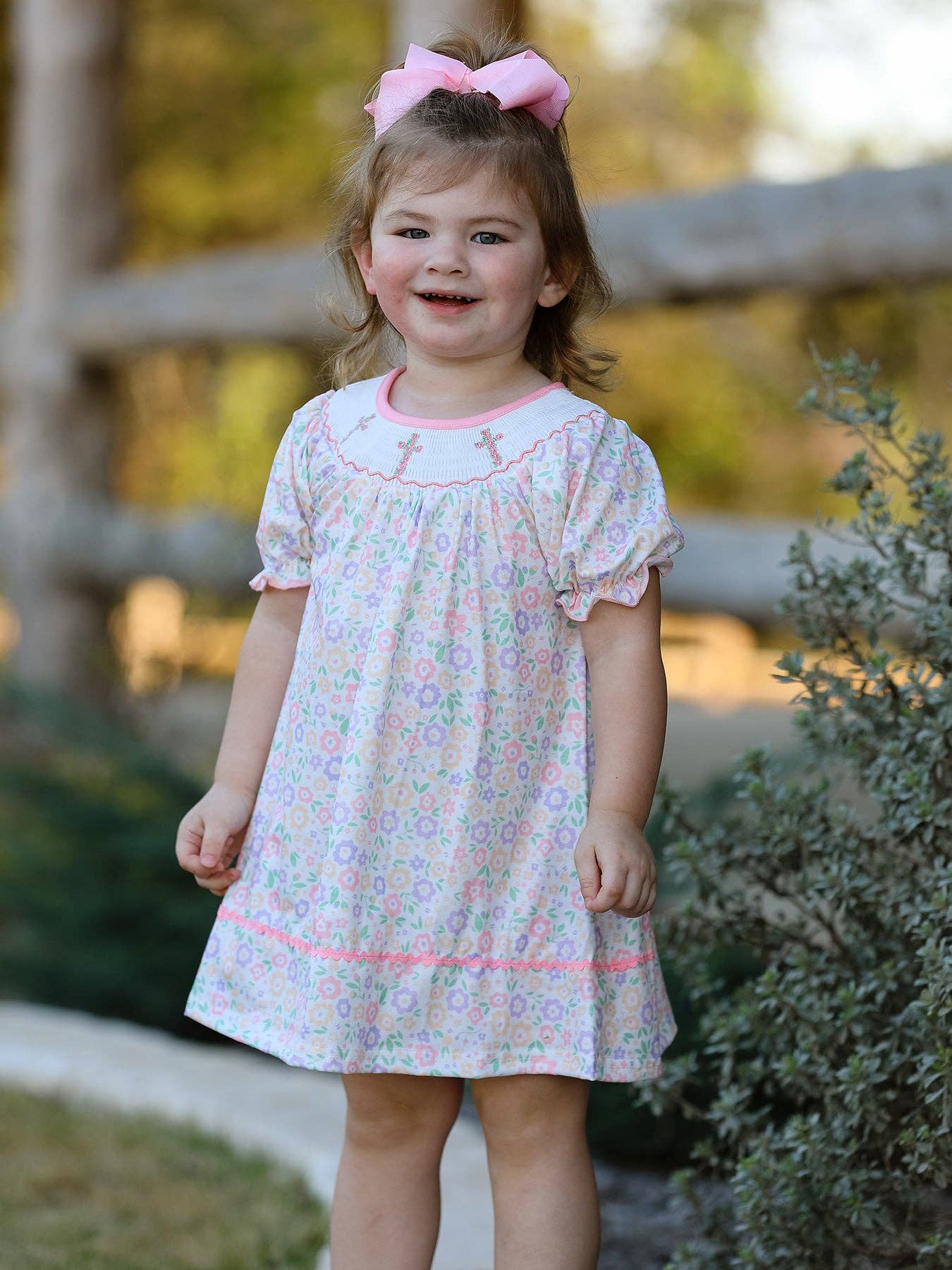 Cross Embroidered Smocked Dress